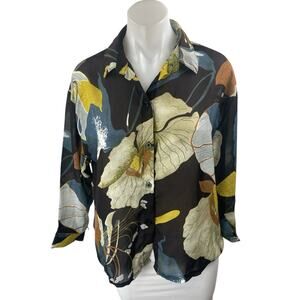 H.H Women's Multicolor Floral Collared Long Sleeve Button Down Shirt Top Size S